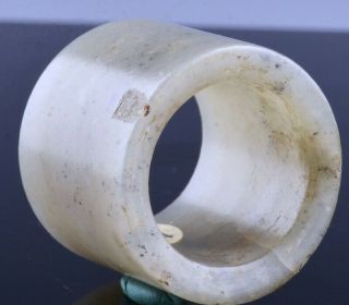 FINE ANTIQUE 18/19THC CHINESE CARVED WHITE JADE ARCHERS RING DISC w STAND 5