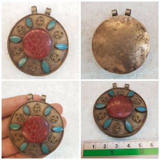Old Islamic Writing Agate Stone Lovely Pendant With Turquoise Stone 8