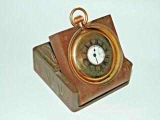 Antique Carved Design Wooden Folding Pocket Watch Holder Case