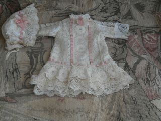 Gorgeous Antique Dress And Bonnet For 18 - 19 " French Bebe Bru,  Jumeau Etc.