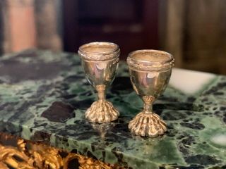 Miniature Dollhouse Artisan Sterling Silver Pair Wine Goblets Marked 