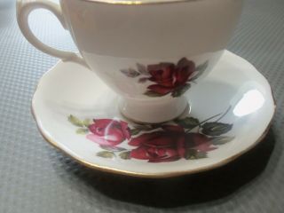 Queen Anne 8171 Tea Cup And Saucer Bone China Red Pink Roses England