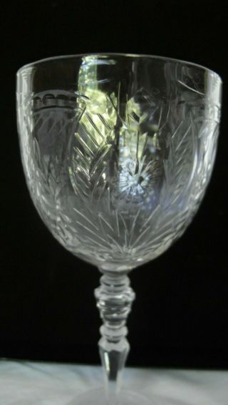Set Of 2 (two) Antique Etched Cut Crystal Water Goblets / Wine Glasses.
