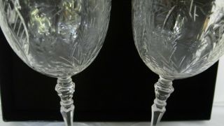 Set Of 2 (TWO) Antique Etched Cut Crystal Water Goblets / Wine Glasses. 4