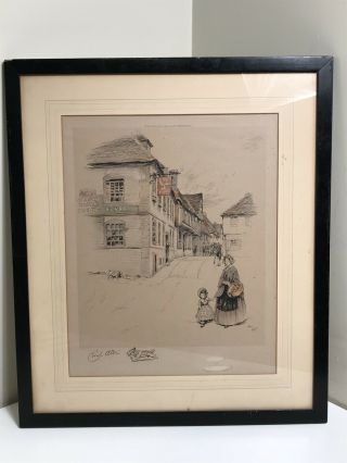 Cecil Aldin Pencil Signed Framed Antique Lithograph Spread Eagle Inn England