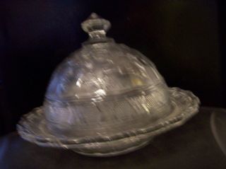Antique Glass Eapg Bird & Strawberry Covered Butter Dish