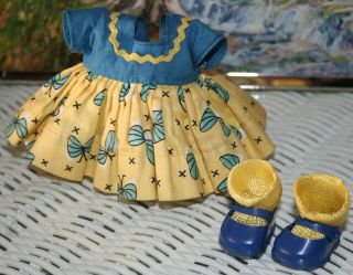 Pristine 1954 Muffie Butterfly Dress,  Blue Flat Bottom Shoes,  Knit Rayon Socks