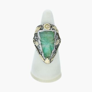 Antique / Sterling Silver & 14k Gold Art Nouveau Vintage Jade / Ring 6 (15.  5g)