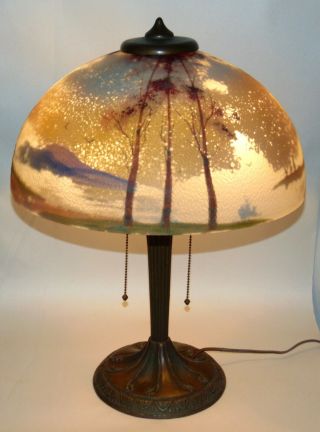 Antique C1907 Art Deco Reverse Painted Lamp Bronze Base.