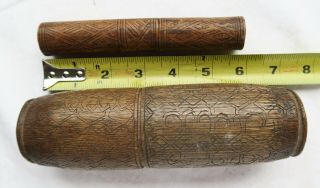 2 Pc Indonesian Timor Bamboo Betelnut Container Artifact Late 20th C