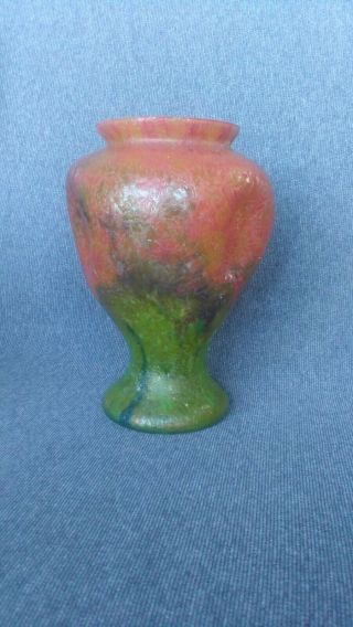 Antique Czech Bohemian Art Glass Chipped Chip Ice Multi Color Tall Vase