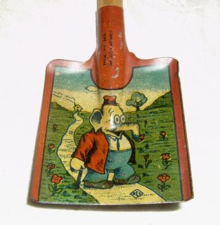Antique Rare Elephant Walking Cartoon Tin Litho Lujo Metallico Sand Pail Shovel
