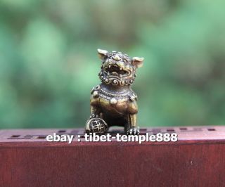 3 Cm China 100 Pure Bronze Foo Dog Lion Beast Animal Play Ball Amulet Sculpture