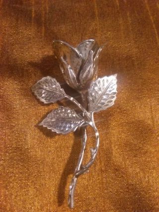 Vintage Sterling Silver Etched Rose Brooch Antique Flower