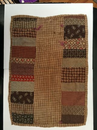 Antique Miniature Quilt For Doll Or Teddy Bear Hand Sewn Yarn Ties Throughout