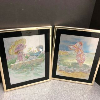 Set Of 2 Vintage Holly Hobbie Metallic Pictures Wall Hanging