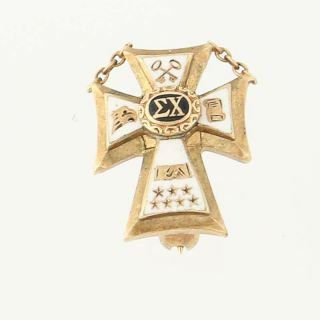 Vintage Sigma Chi Cross Pin 10k Yellow Gold Fraternity Greek Society Badge