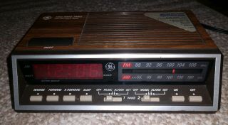 Vintage Ge Alarm Clock Radio Two Wake Times Wood Grain Brown 7 - 4616b
