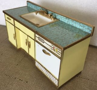 Vintage Ideal Petite Princess Patti Dollhouse Furniture Yellow Kitchen Sink 4