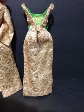 Vintage Barbie Golden Glory 1645 (1965 - 1966) Gold Green Gown & Coat Fur Chiffon 4