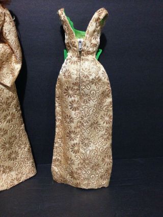 Vintage Barbie Golden Glory 1645 (1965 - 1966) Gold Green Gown & Coat Fur Chiffon 5