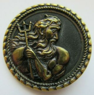 Outstanding Xl Antique Vtg Metal Picture Button Greek Mythology God 1 - 1/2 " (r)