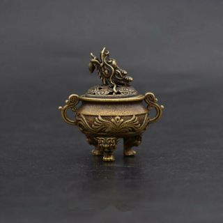 6 Cm Chinese Pure Bronze Copper Foo Dog Lion Dragon Head Incense Burners Censer