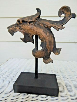 Antique Architectural Fragment Metal Lion Head Professionally Mounted On Stand