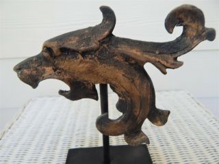 Antique Architectural Fragment Metal Lion Head Professionally Mounted on Stand 3