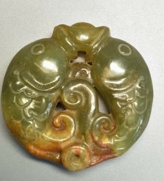 Exquisite Hand - Carved Old Jade Double Fish Pendant For Lucky &rich L193