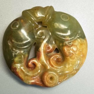 Exquisite Hand - carved old jade Double fish Pendant for lucky &rich L193 2