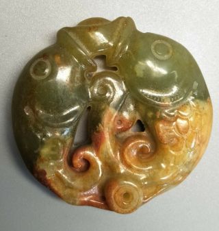 Exquisite Hand - carved old jade Double fish Pendant for lucky &rich L193 3