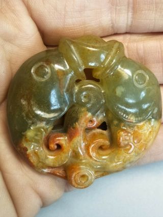 Exquisite Hand - carved old jade Double fish Pendant for lucky &rich L193 4