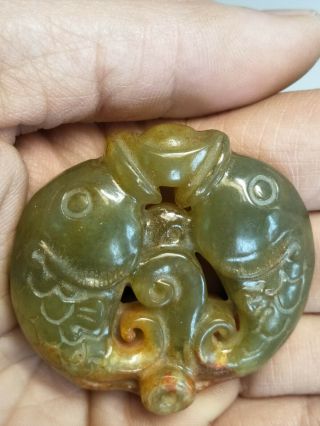 Exquisite Hand - carved old jade Double fish Pendant for lucky &rich L193 5