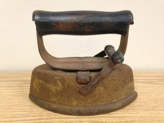 Vintage Antique Primitive Sad Iron W/ Wooden Handle