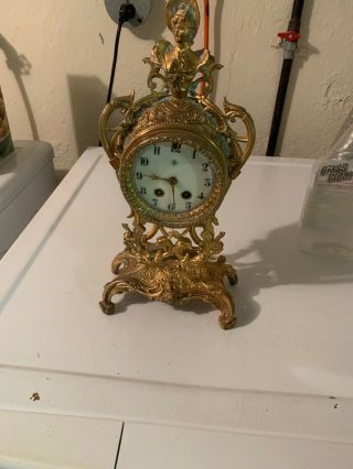 Haven Clock Co Antique Clock Bronze? Figure Lady Gold