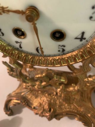 Haven Clock Co Antique Clock Bronze? Figure Lady Gold 4