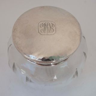 Sterling Silver Cut Glass Dresser Powder Vanity Jar 3.  5 " Tall X 4 " Wide