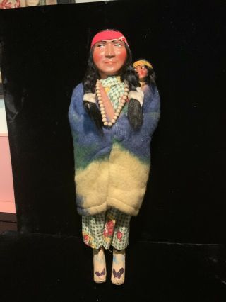 Vintage Skookum Indian Doll - Squaw with papoose & Beads with Headdress 6