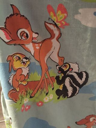 Vtg Bambi Sheet Twin Fitted Walt Disney Fabric Cutter Euc
