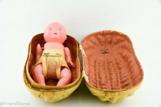 Antique Paper Mache Peanut Austria & Celluliod Baby Doll Made In Japan Gh454
