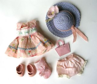 Vintage 50s Vogue Ginny Doll Outfit Only Dress Shoes Socks Hat Purse Undies
