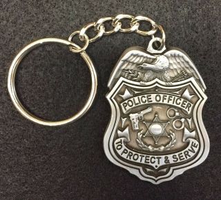 Pewter Police Officer Protect & Serve Key Chain Keychain - Support Blue Gift