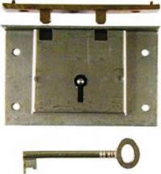 Large Steel Half Mortise Chest Lock With Key And Cast Brass Catch,  M - 1806