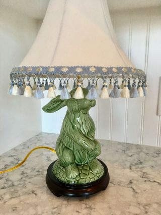 Frederick Cooper Green Bunny Accent Lamp W/silk Shade & Tassels Simply Gorgeous