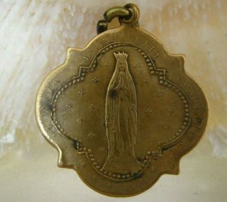 Our Lady Of Lourdes Antique French Religious Medal Pendant Charm