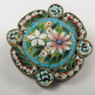 Stunning Antique Daises Micro Mosaic Flowers Brooch