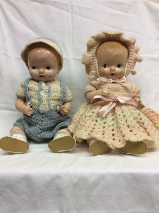 Vintage Twin 1950 " S Irwin 11 In Cupie Dolls Jointed & Dressed Usa