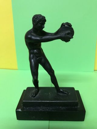Antique Italian Grand Tour Roman Man Nude Disc Thrower Bronze Sculpture