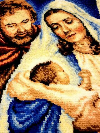 Vintage Latch Hook Rug Holy Family Joseph Mary Christmas complete 2